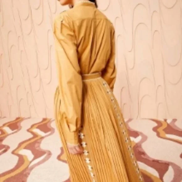 NWOT Resort 2024 ULLA JOHNSON Sabina Embroidered Midi Skirt in Pampas XS $450